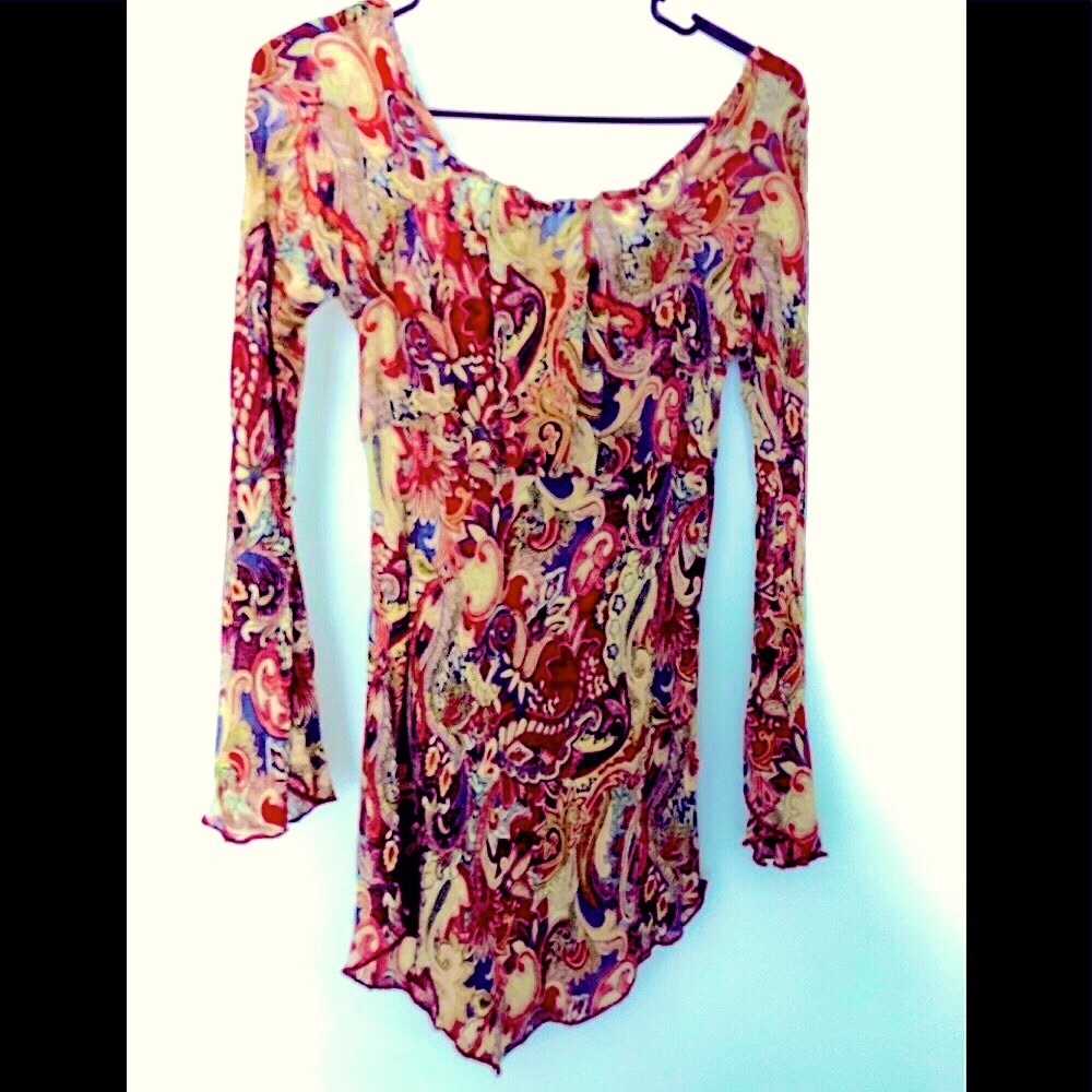VTG 90s Soft Surroundings BoHo autumn tones sheer paisley top S
